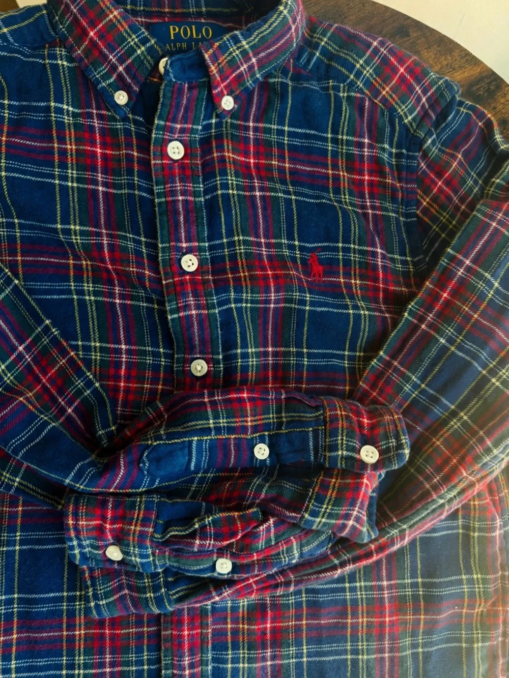 Polo Ralph Lauren Boys M 10-12 Navy Red Plaid Flannel Button Down